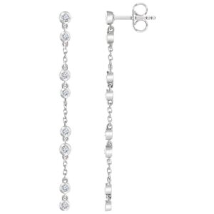 14K White Gold Dangle Multi Diamond Chain Stud Earrings