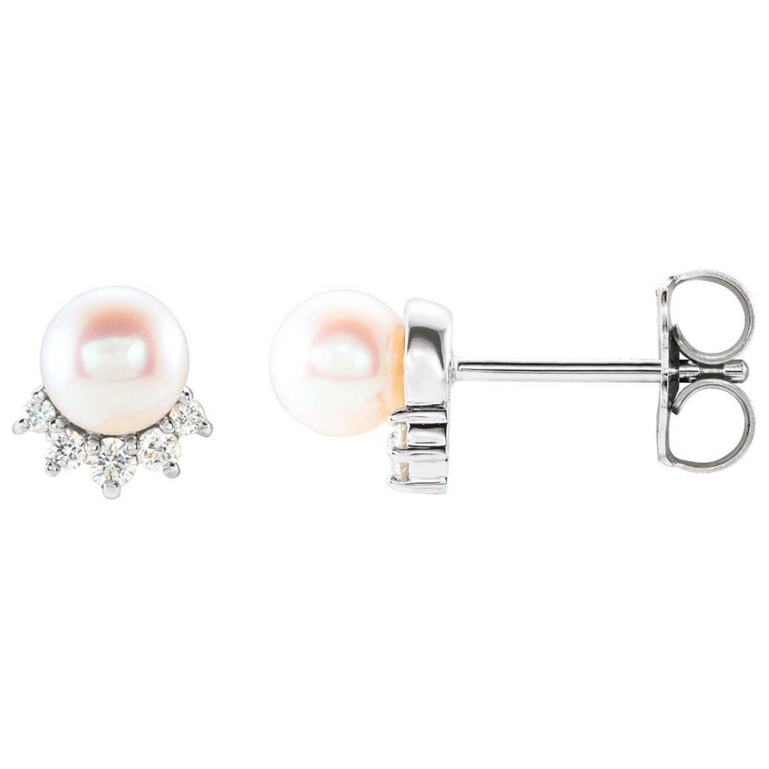 14K White Gold Diamond Crown Pearl Stud Earrings 14K White Gold Diamond Crown Pearl Stud Earrings