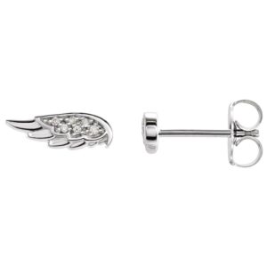 14K White Gold Diamond Sparkling Angel Wing Stud Earrings