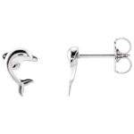 14K White Gold Dolphin Stud Earrings