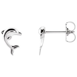 14K White Gold Dolphin Stud Earrings