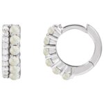 14K White Gold Double Row White Opal and Diamond Huggie Hoop Earrings 14K White Gold Double Row White Opal and Diamond Huggie Hoop Earrings