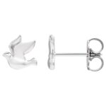 14K White Gold Dove Stud Earrings
