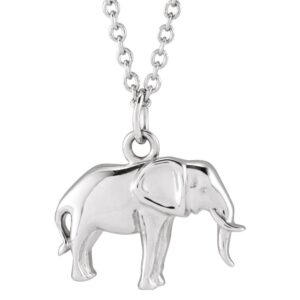 14K White Gold Elephant Pendant Necklace