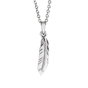 14K White Gold Feather Pendant Necklace