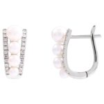 14K White Gold Graduated Pearl Diamond Hoop Earrings 14K White Gold Graduated Pearl Diamond Hoop Earrings