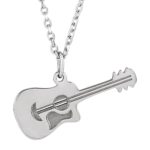 14K White Gold Guitar Pendant Necklace