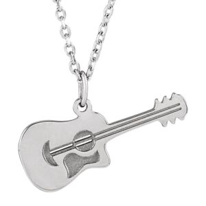 14K White Gold Guitar Pendant Necklace