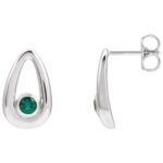 14K White Gold Lab Emerald Solitaire Teardrop Stud Earrings 14K White Gold Lab Emerald Solitaire Teardrop Stud Earrings