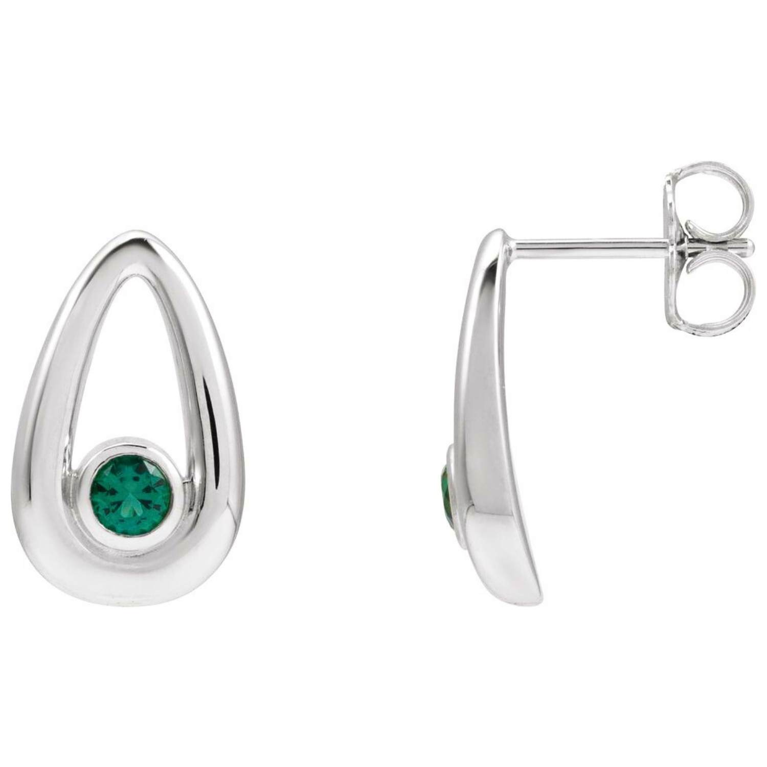 14K White Gold Lab Emerald Solitaire Teardrop Stud Earrings 14K White Gold Lab Emerald Solitaire Teardrop Stud Earrings