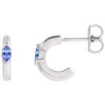 14K White Gold Marquise Blue Tanzanite Hoop Earrings 10 mm