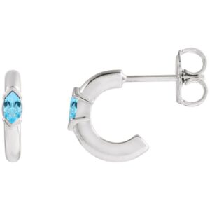 14K White Gold Marquise Sky Blue Topaz Hoop Earrings 10 mm