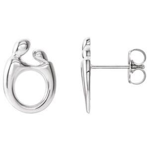 14K White Gold Mother and Child Stud Earrings