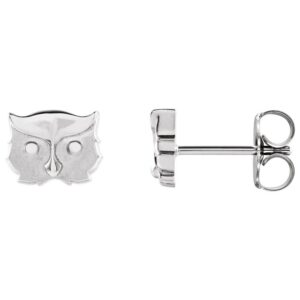 14K White Gold Owl Stud Earrings