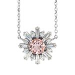 14K White Gold Pink Morganite Diamond Starburst Necklace Thickness 14K White Gold Pink Morganite Diamond Starburst Necklace Thickness