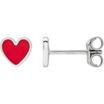 14K White Gold Red Enamel Heart Stud Earrings 14K White Gold Red Enamel Heart Stud Earrings