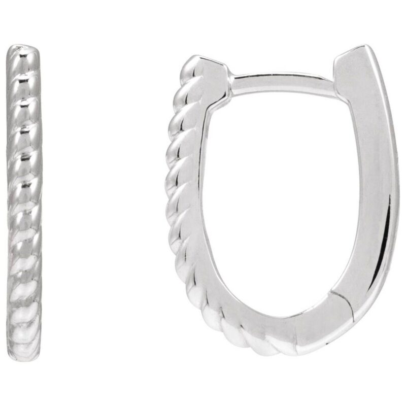 14K White Gold Rope Pattern Oval Hoop Earrings 15mm 14K White Gold Rope Pattern Oval Hoop Earrings 15mm