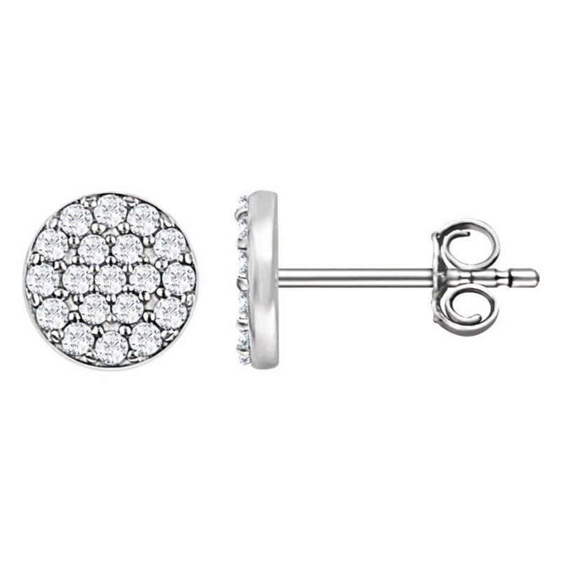 14K White Gold Round Diamond Circle Cluster Stud Earrings 1 3 Ct