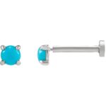 14K White Gold Single 3mm Genuine Turquoise Stud Earrings Flat Back 14K White Gold Single 3mm Genuine Turquoise Stud Earrings Flat Back