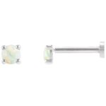 14K White Gold Single 3mm White Opal Stud Earrings Flat Back