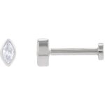14K White Gold Single Marquise Diamond Stud Earrings Flat Back