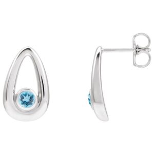 14K White Gold Solitaire Aquamarine Teardrop Stud Earrings