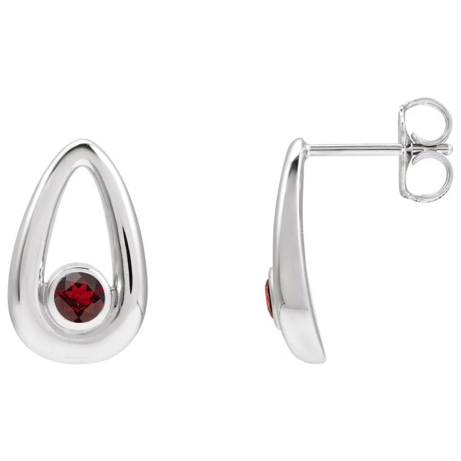 14K White Gold Solitaire Red Garnet Teardrop Stud Earrings 14K White Gold Solitaire Red Garnet Teardrop Stud Earrings