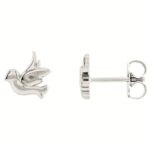 14K White Gold Sparrow Bird Stud Earrings