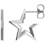 14K White Gold Star Shape Hoop Earrings