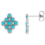 14K White Gold Turquoise Cluster Stud Earrings with Diamonds 14K White Gold Turquoise Cluster Stud Earrings with Diamonds