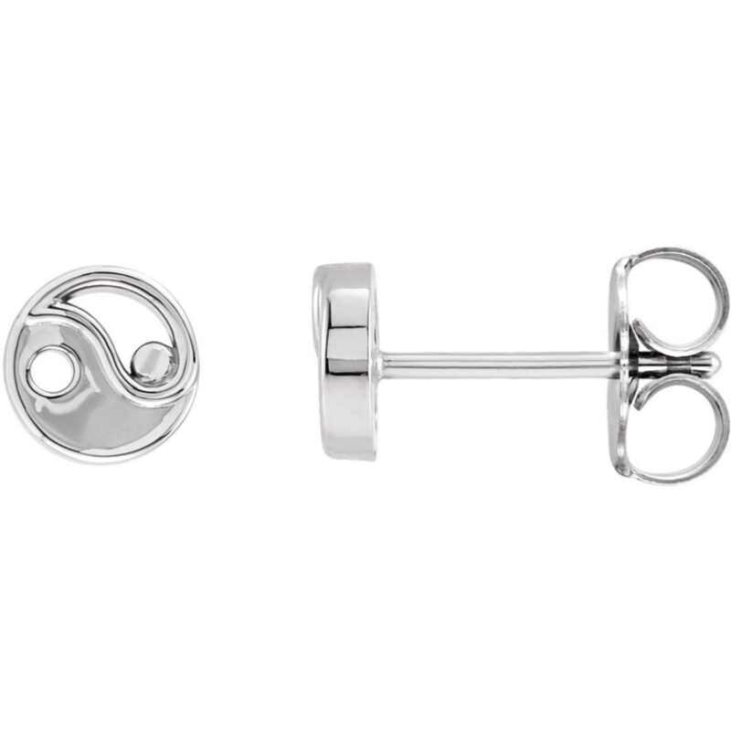 14K White Gold Yin Yang Stud Earrings