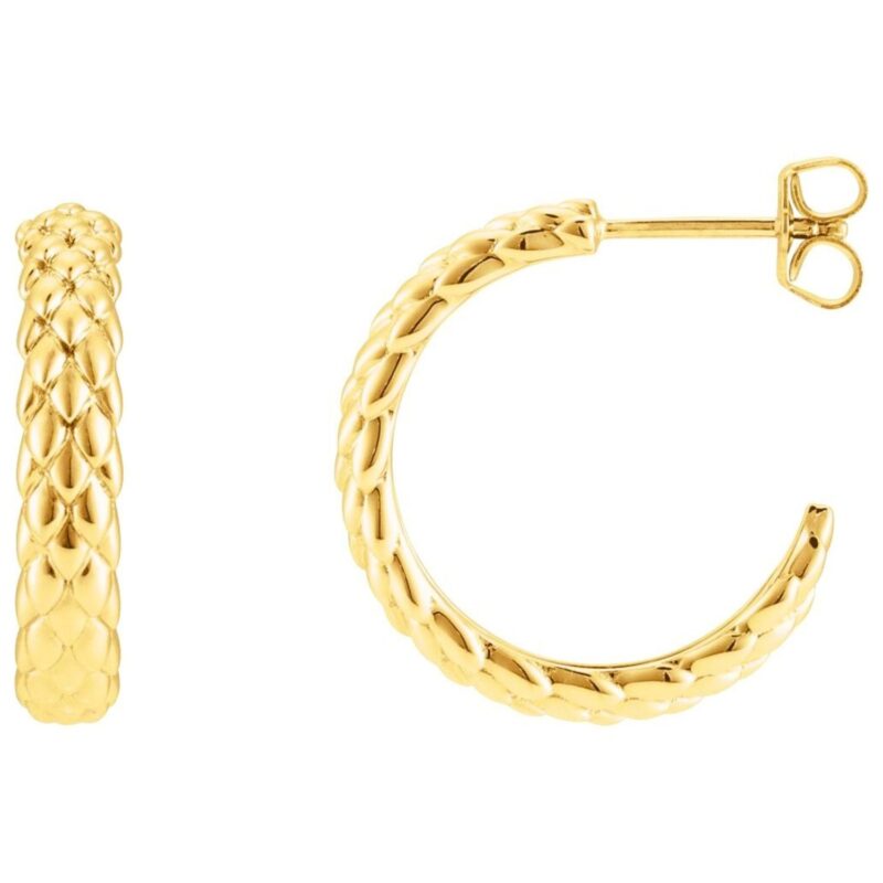 14K Yellow Gold 20mm Scale Hoop Earrings 14K Yellow Gold 20mm Scale Hoop Earrings