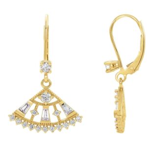 14K Yellow Gold 3/4 CTW Genuine Diamond Fan Drop Earrings