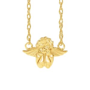 14K Yellow Gold Angel Cherub Necklace