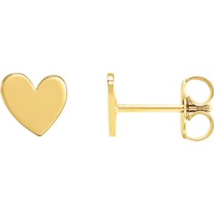 14K Yellow Gold Asymmetric Heart Stud Earrings