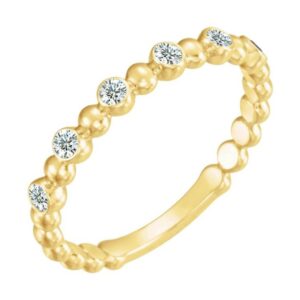14K Yellow Gold Beaded Diamond Station Stackable Ring