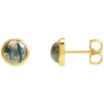 14K Yellow Gold Bezel Set Green Moss Agate Stud Earrings 14K Yellow Gold Bezel Set Green Moss Agate Stud Earrings