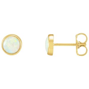 14K Yellow Gold Bezel Set White Opal Stud Earrings