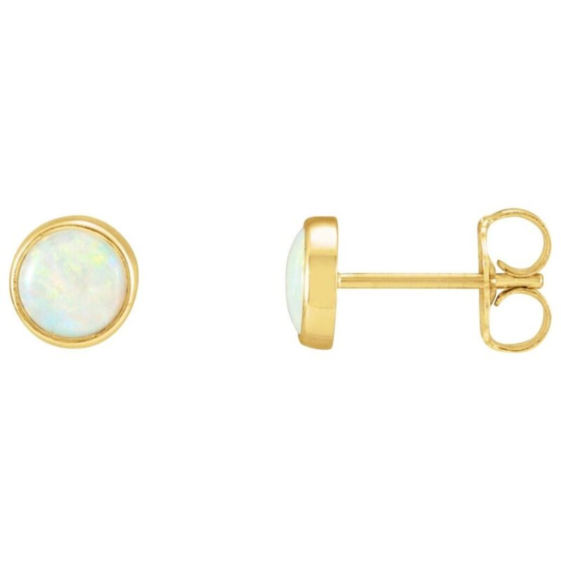 14K Yellow Gold Bezel Set White Opal Stud Earrings 14K Yellow Gold Bezel Set White Opal Stud Earrings