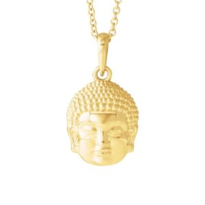 14K Yellow Gold Buddha Head Pendant Necklace