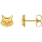 14K Yellow Gold Cat Stud Earrings