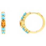 14K Yellow Gold Citrine and Turquoise Hoop Earrings 19.6 mm 14K Yellow Gold Citrine and Turquoise Hoop Earrings 19.6 mm