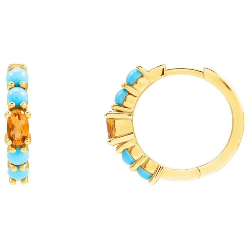14K Yellow Gold Citrine and Turquoise Hoop Earrings 19.6 mm 14K Yellow Gold Citrine and Turquoise Hoop Earrings 19.6 mm