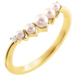 14K Yellow Gold Curved Pearl Wedding Band with Diamonds 14K Yellow Gold Curved Pearl Wedding Band with Diamonds