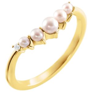 14K Yellow Gold Curved Pearl Wedding Band with Diamonds