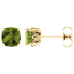 14K Yellow Gold Cushion Cut Peridot Stud Earrings