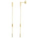 14K Yellow Gold Diamond Bar Drop Chain Earrings