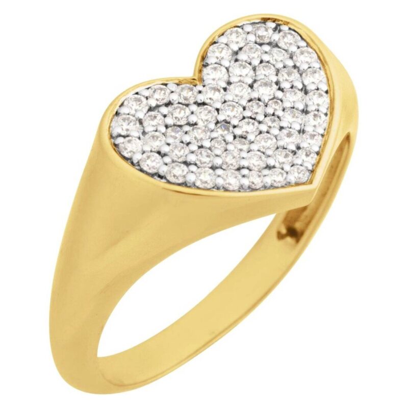 14K Yellow Gold Diamond Heart Signet Ring