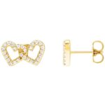 14K Yellow Gold Diamond Interlocking Double Heart Stud Earrings 1 5 CTW