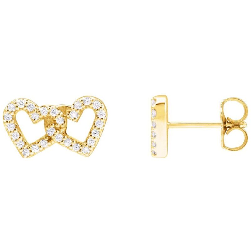 14K Yellow Gold Diamond Interlocking Double Heart Stud Earrings 1 5 CTW